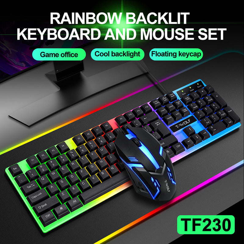 Ergonomic USB Gaming Keyboard – Rainbow Light Backlit, Wired