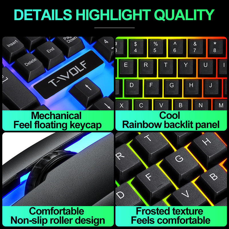 Ergonomic USB Gaming Keyboard – Rainbow Light Backlit, Wired