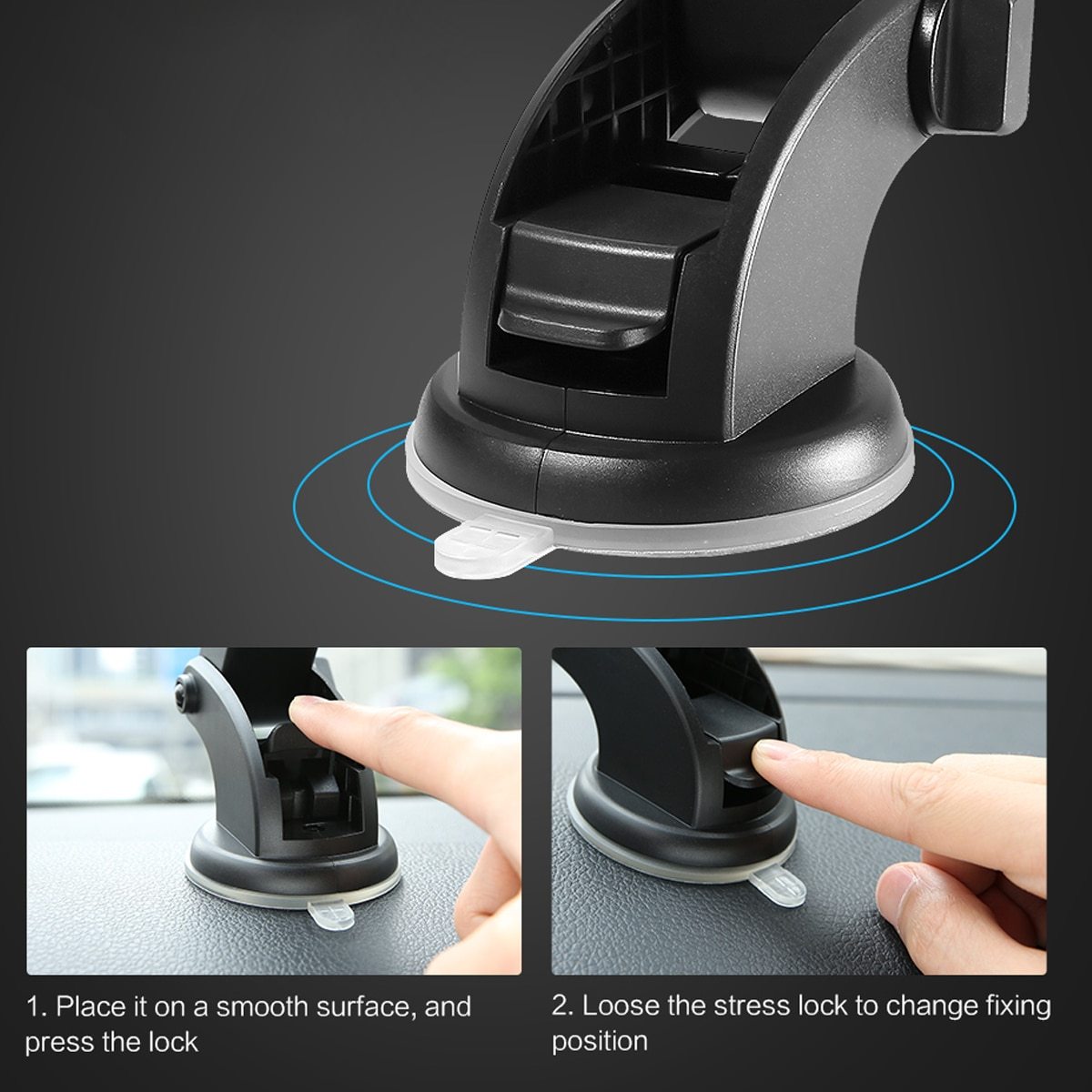 360° Telescopic Car Phone Holder – Stable Long Rod Dashboard Mount