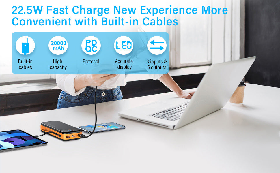 2-Wire Digital Display Power Bank – Ultra Fast Charging, High-Capacity
