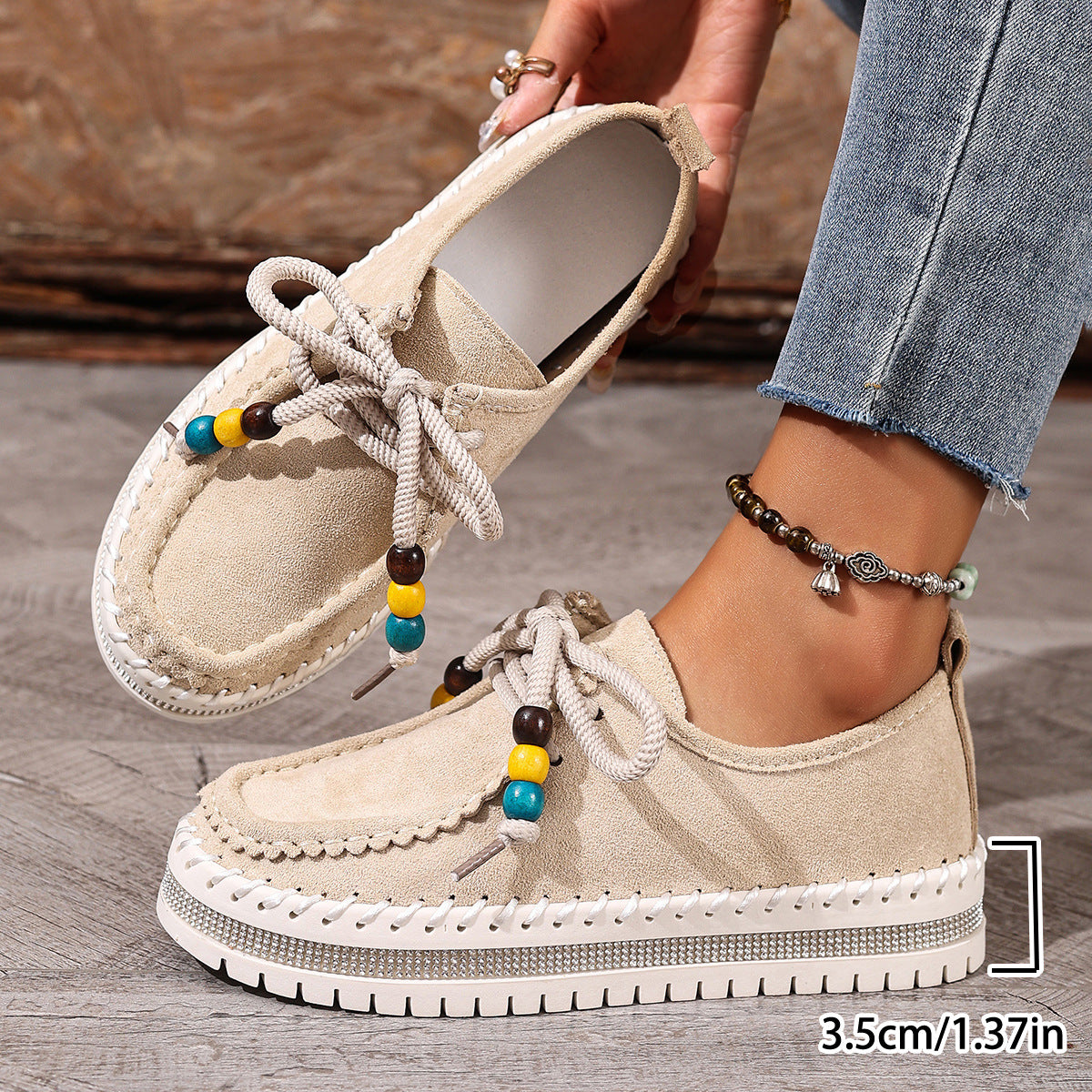 Women’s Retro Soft-Bottom Bean Shoes – Thick Sole Daily Flats