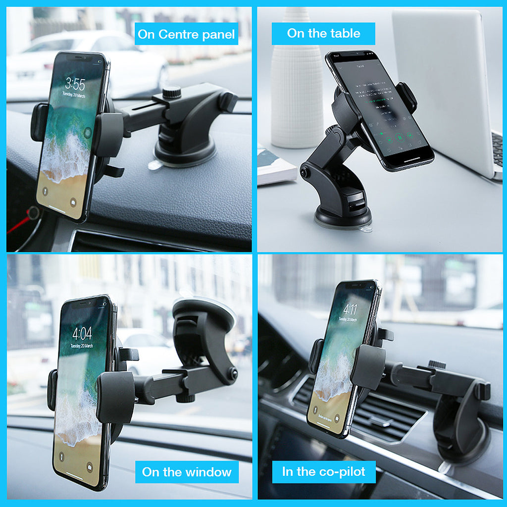 360° Telescopic Car Phone Holder – Stable Long Rod Dashboard Mount