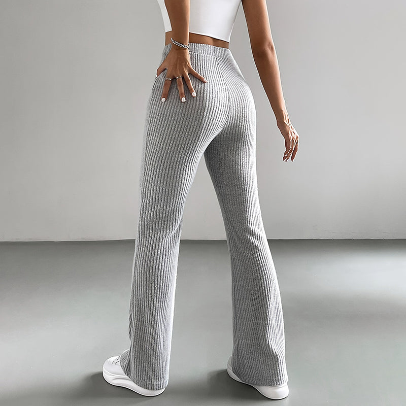 Women’s Solid Rib-Knit Jogger Pants – Casual Stretch Pull-On Trousers for Spring & Fall