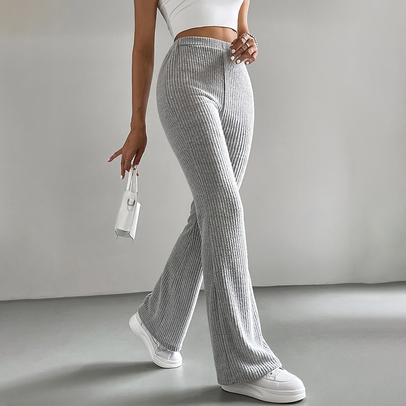Women’s Solid Rib-Knit Jogger Pants – Casual Stretch Pull-On Trousers for Spring & Fall